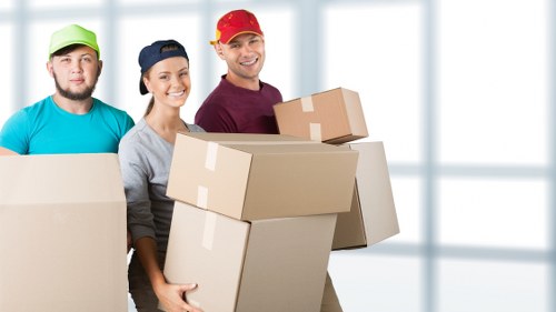 Office relocation planning with business moving boxes