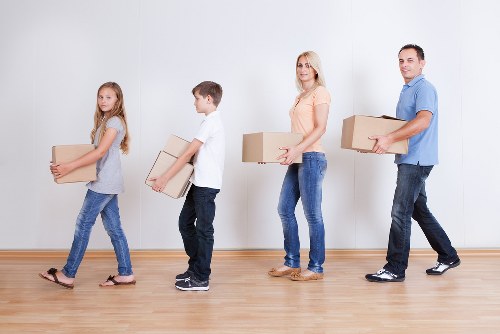 UK moving process with packed boxes ready for transport