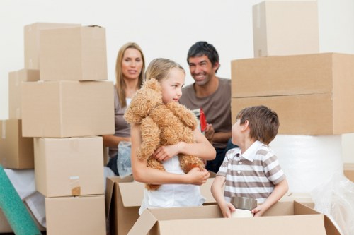 Business office items being transported in a removal van