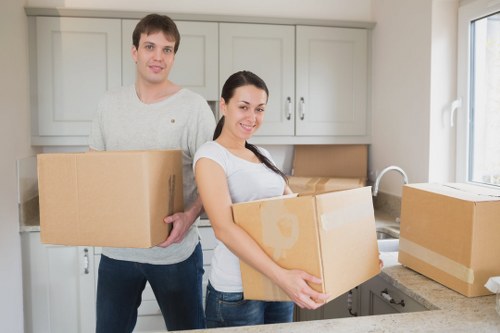 Final stage of a UK removal with boxes entering a new home